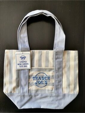 Trader Joe's Blue and Cream Striped Mini Canvas Tote
